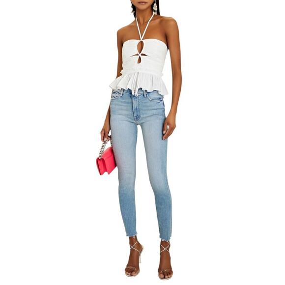 Mother High Waisted Looker Ankle Fray Jeans 29 Au Revoir Light Blue Soft Stretch - Picture 10 of 15